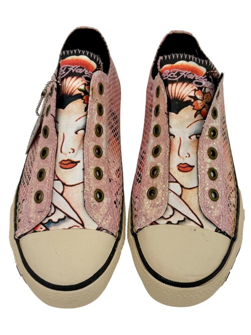 VTG Ed Hardy Pink Canvas Tattoo Graphic Sneakers | Y2K Streetwear Grunge Skater - Picture 15 of 16
